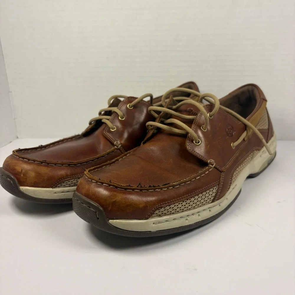 Dunham Captain Mens Brown Leather Mesh Boat Shoes Loafers MCN410BR Size 13 D